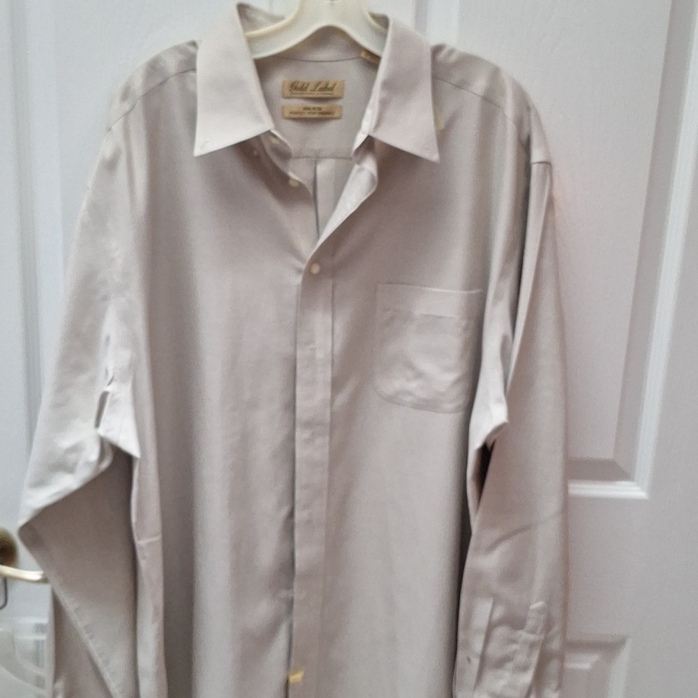 F mens Roundtree & Yorke long sleeve button down solid tan dress shirt XLT